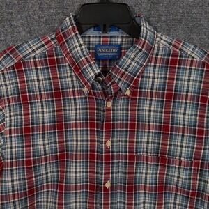 Pendleton Shirt Mens XL Red Blue Plaid Seaside Madras Short Sleeve Button Down